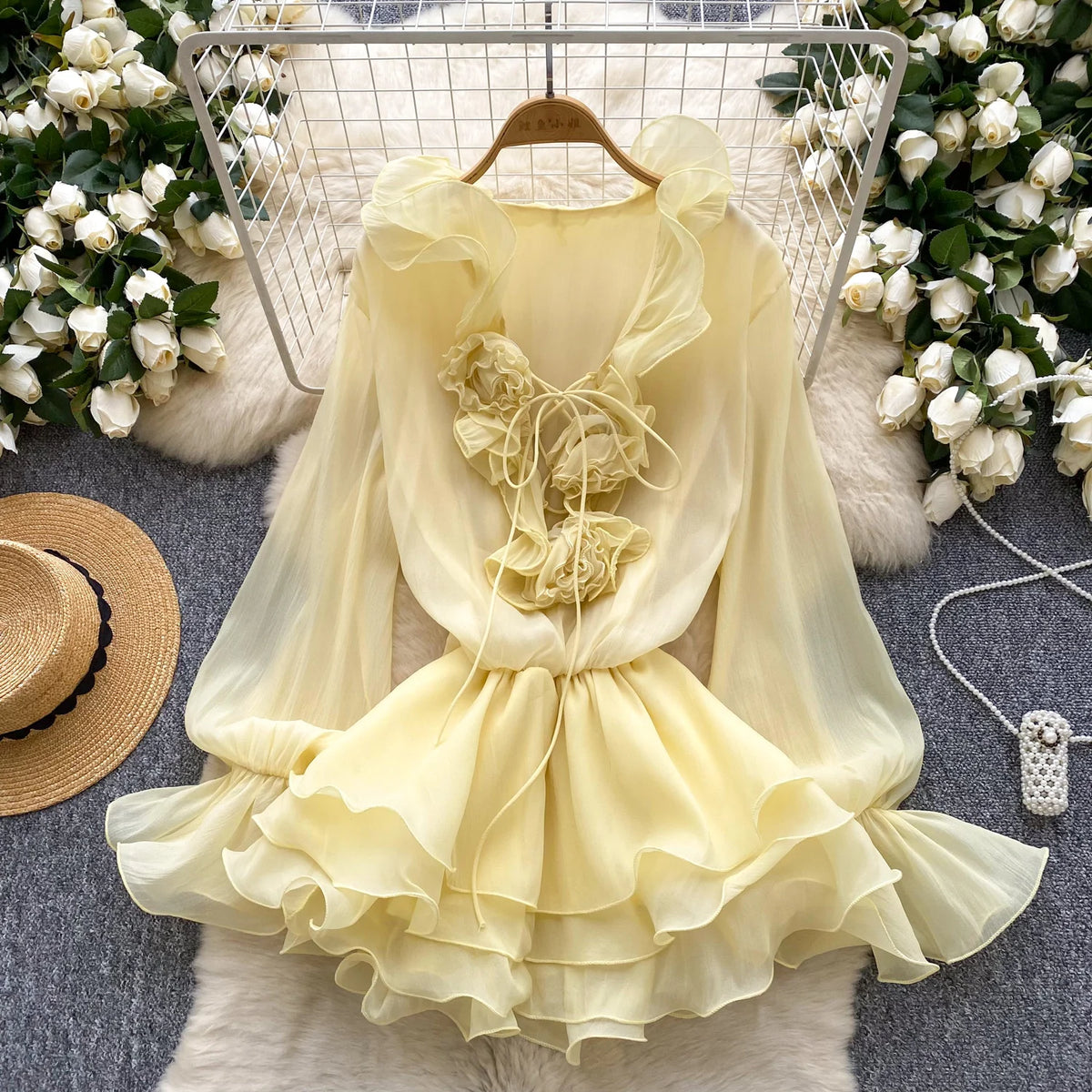 Women's Floral Chiffon Mini Dress