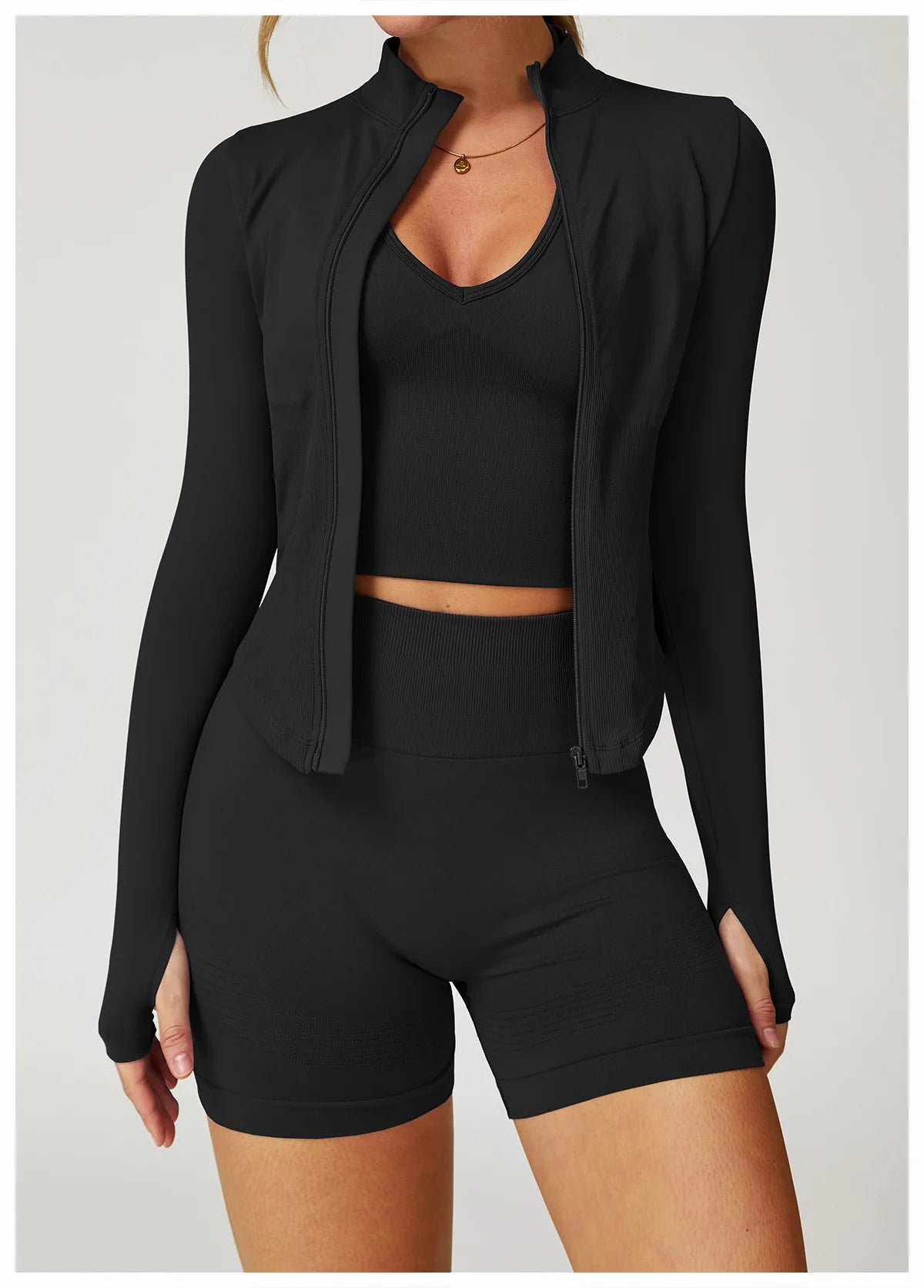 Ribbed Women's Yoga Jacket – Long Sleeve Standing Collar Fitness Top