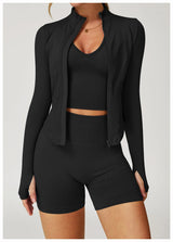 Ribbed Women's Yoga Jacket – Long Sleeve Standing Collar Fitness Top