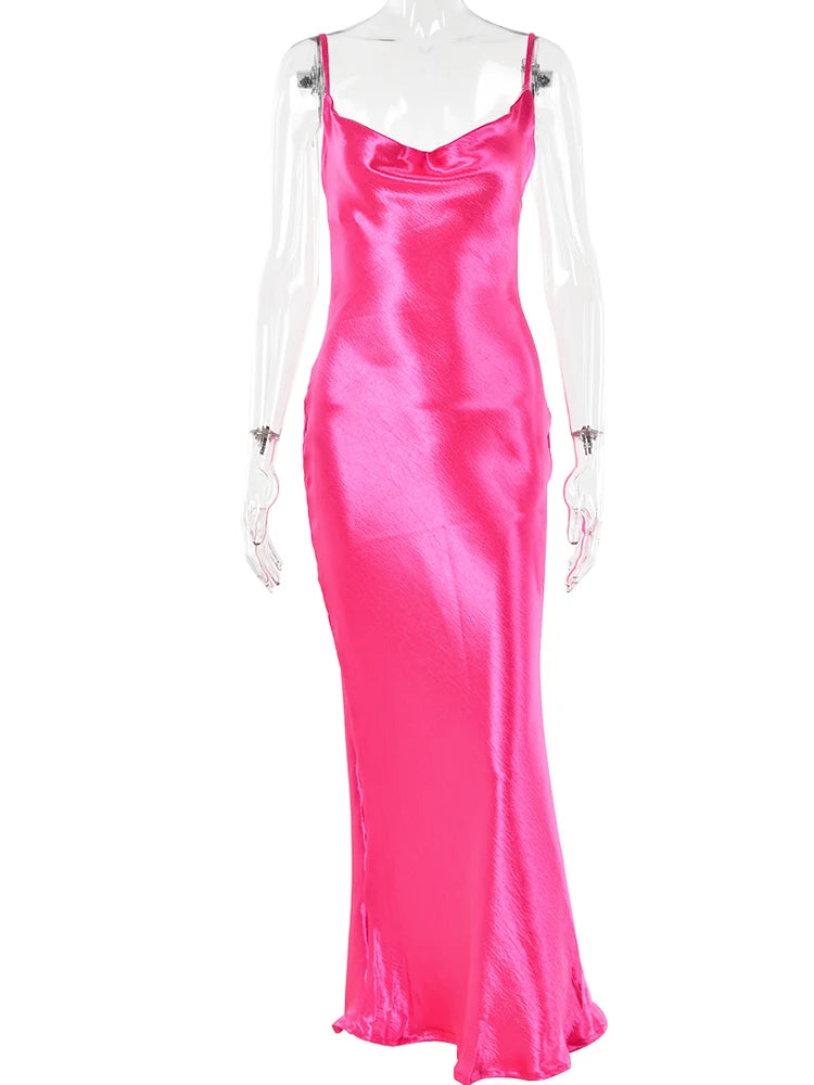 Midnight Satin Lace-Up Gown