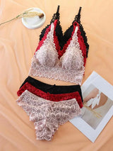 Women Contrast Lace Bra Set
