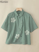 Harper Checked Lapel Blouse