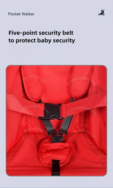 Five-point security belt for baby strollers ensuring safety and comfort for infants.