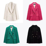Plaidure™ – Double-Breasted Blazer (Vintage Long Sleeve with Smart Pocket Style)