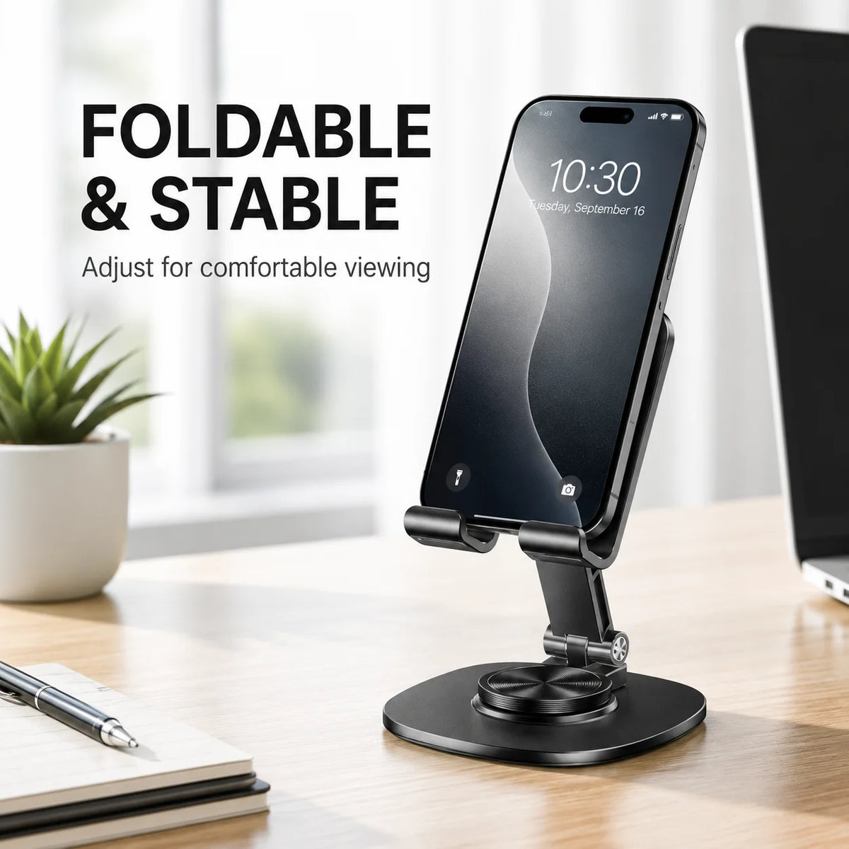 Adjustable Aluminum Desktop Phone Stand – Foldable & Hands-Free