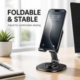 Adjustable Aluminum Desktop Phone Stand – Foldable & Hands-Free