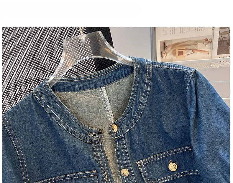 Women's Short Sleeve Denim Cropped Jacket