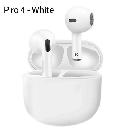 Pro 4 TWS Wireless Airbuds by BULIAN in white with a charging case, featuring Bluetooth 5.0 and waterproof design.