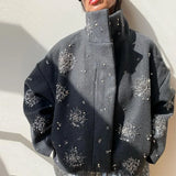 Casual Embroidered Wool Blend Bat Sleeve Coat