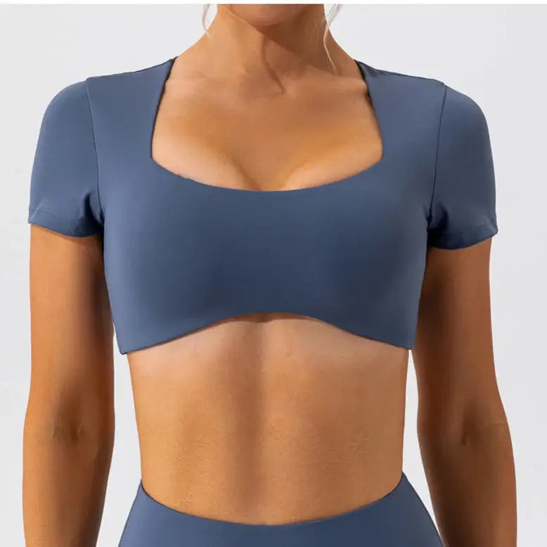 Women Short Sleeve Crop Yoga Shirt