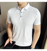Men Ice Silk Polo Shirt Brown Top