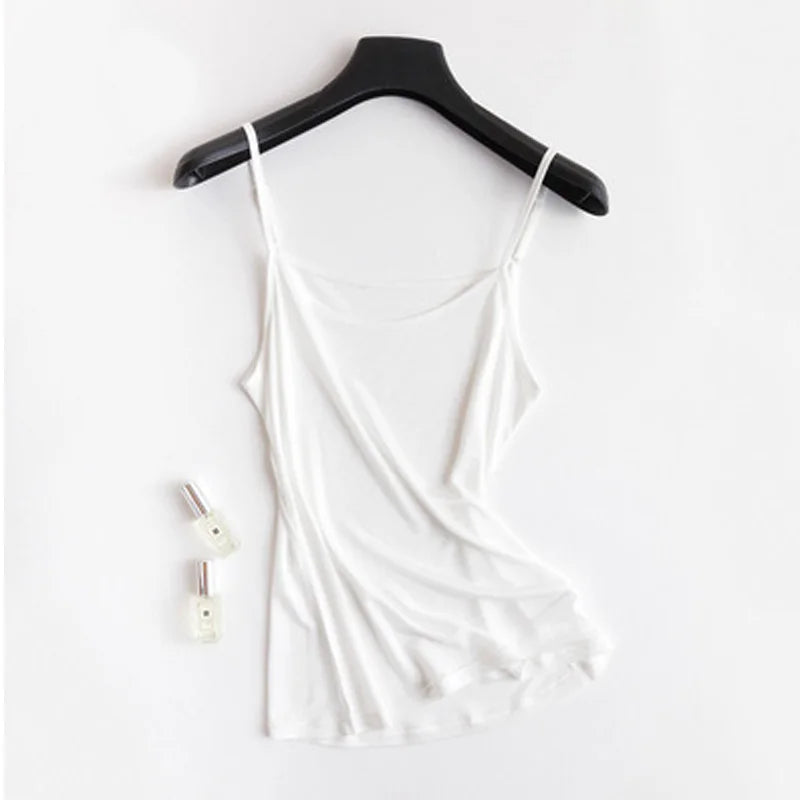SilkAura™ Silk Blend Knit Camisole in white, soft and breathable summer tank top for women.