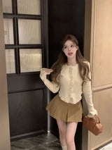 Women Cropped Floral Knit Cardigan