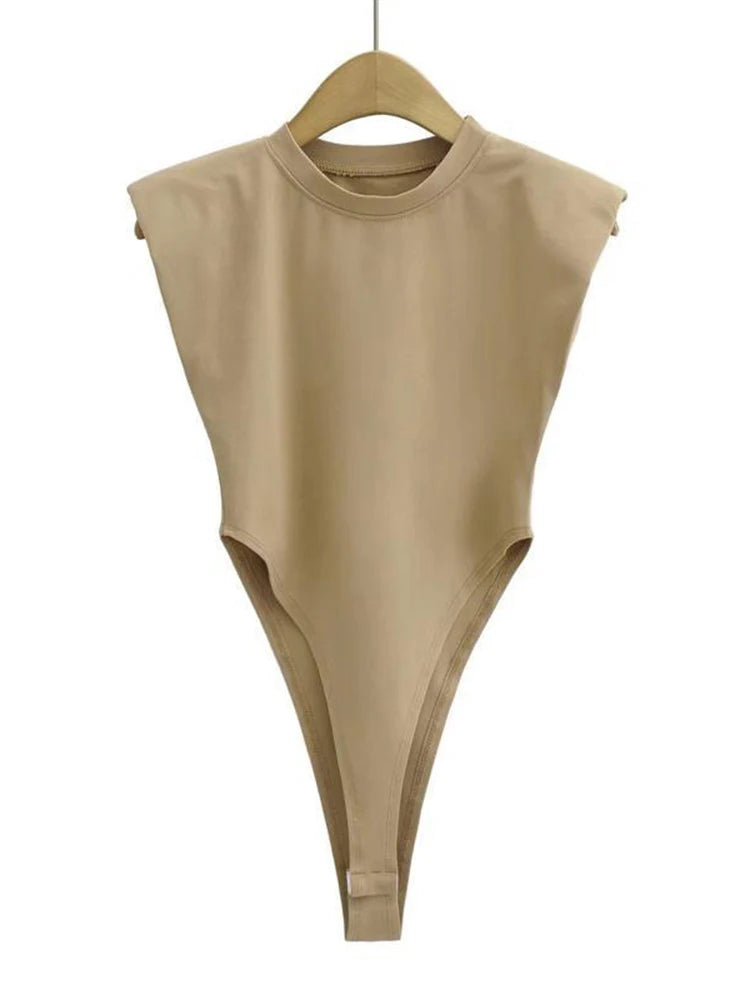 Women's Sleeveless Padded Shoulder Bodysuit – Summer Bodycon One-Piece