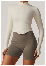 Ribbed Women's Yoga Jacket – Long Sleeve Standing Collar Fitness Top