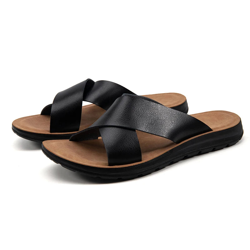 Men Italian PU Leather Slip-On Slippers