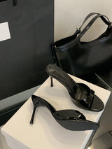 Women’s Wine Red Patent Leather High Heel Mules