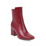 Women Side Zipper Mid-Heel Ankle Boots – Winter Casual Shoes