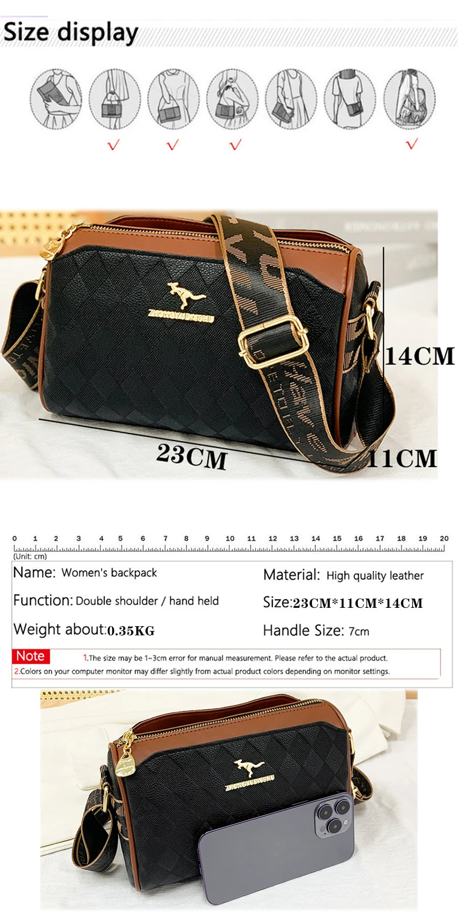 Checkered Leather Messenger Bag