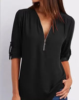 Luna Deep V-Neck Chiffon Blouse