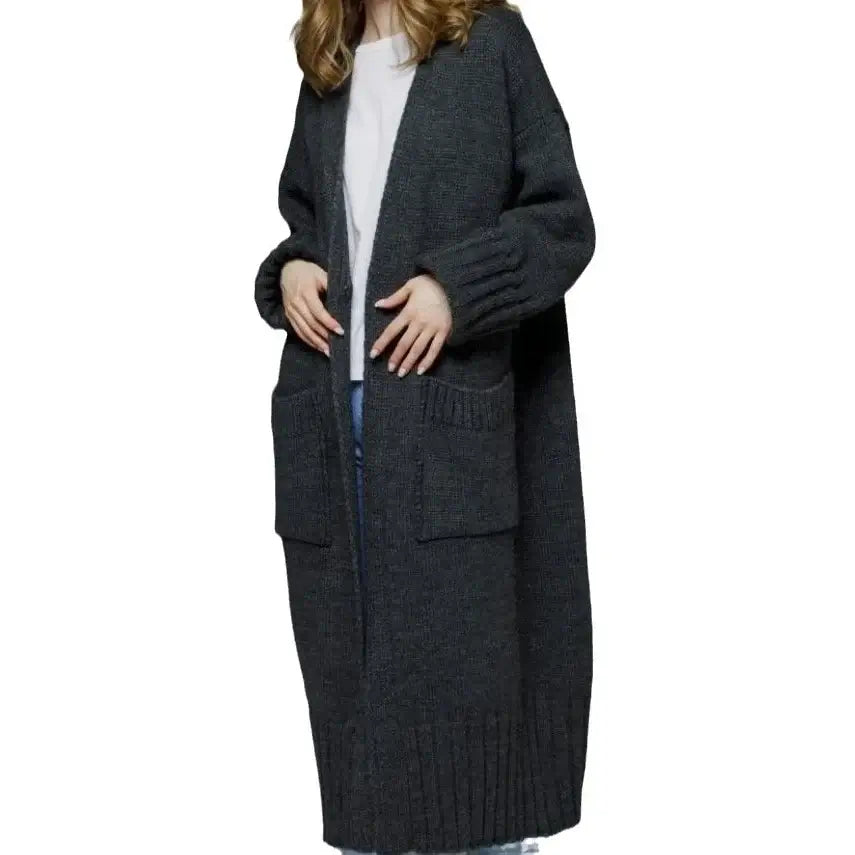 Women Long Pocket Knit Cardigan