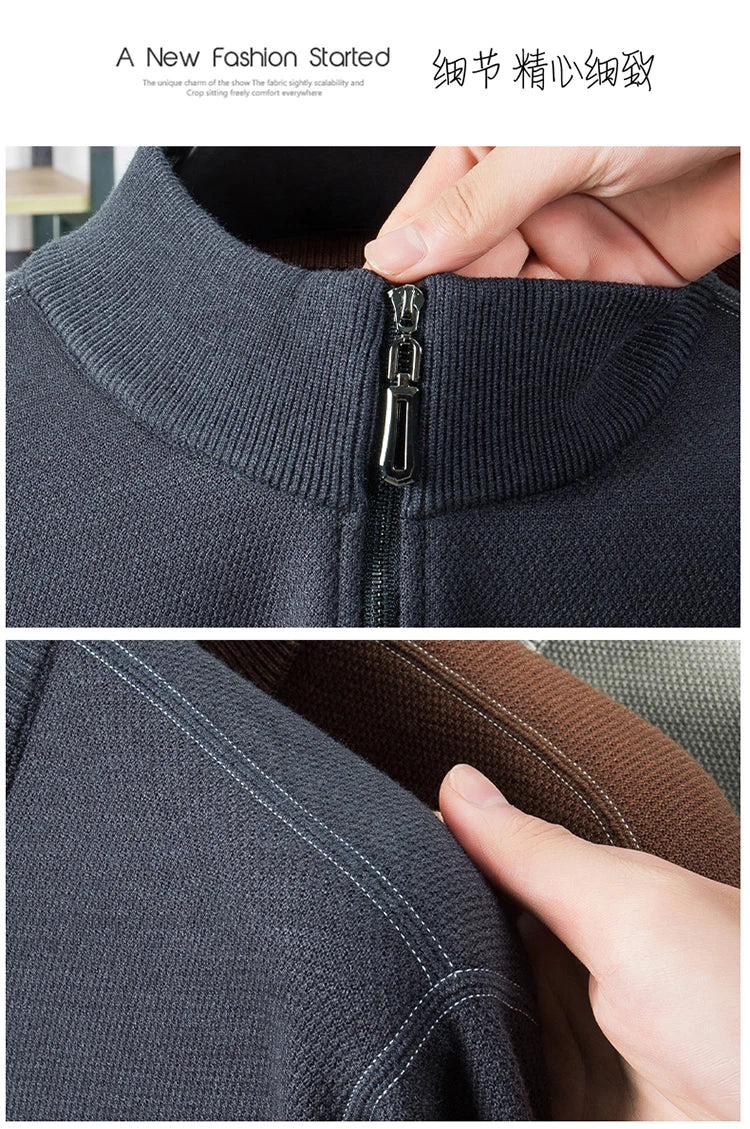 Men Half Zip Velvet Knit Sweater
