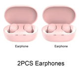 2PCS wireless earphones in pink charging case, lightweight and portable design for on-the-go listening.