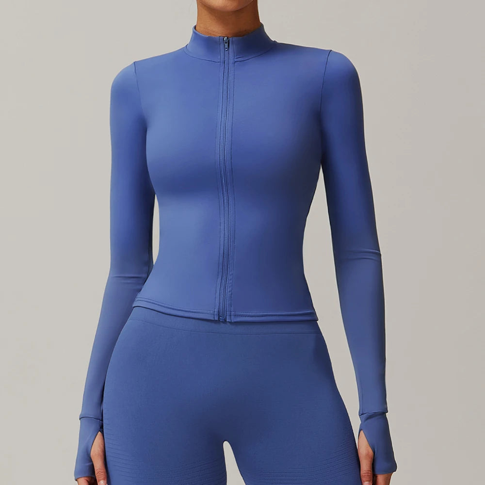 Women's Zip Long Sleeve Yoga Jacket – Slim Fit Gym Training Top