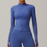 Women's Zip Long Sleeve Yoga Jacket – Slim Fit Gym Training Top