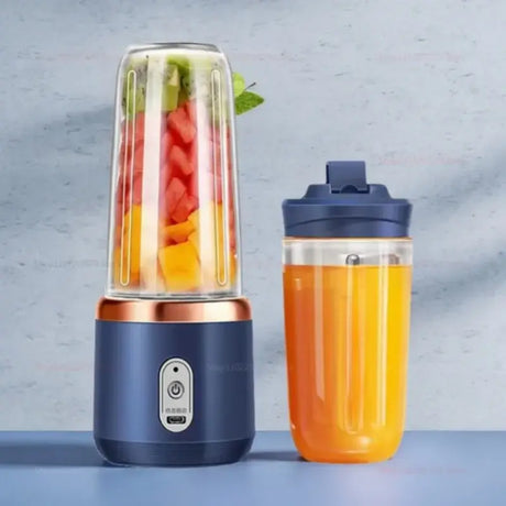 Portable 2 cup fruit juicer blender showcasing vibrant fruits, ideal for fresh smoothies and juices.