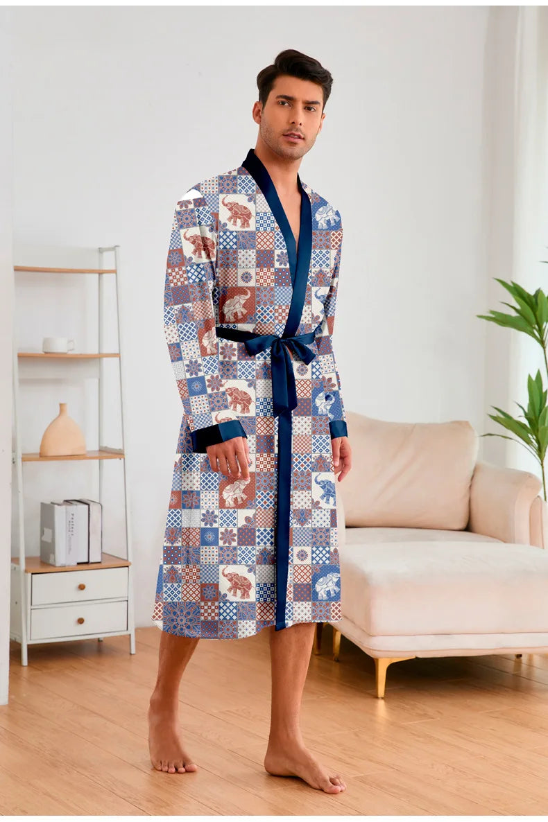 Men’s Leopard Satin Bathrobe Set