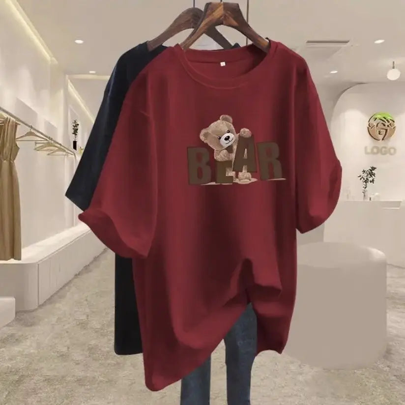 Bear Print Oversized T-Shirt for Women | Summer Style
