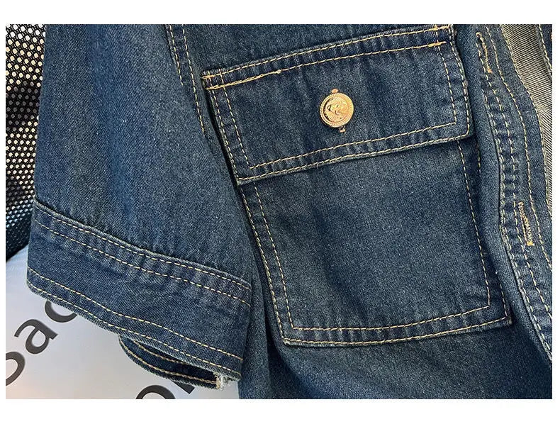 Women's Short Sleeve Denim Cropped Jacket