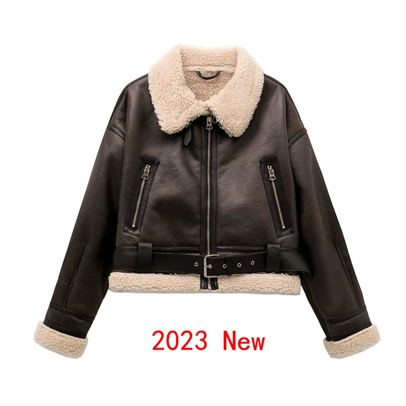 Vintage Faux Shearling Belted Winter Jacket