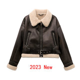 Vintage Faux Shearling Belted Winter Jacket