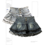 LaceFold™ – Pleated Denim Skirt with Shorts (American Spicy Girl)