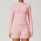 Ribbed Women's Yoga Jacket – Long Sleeve Standing Collar Fitness Top