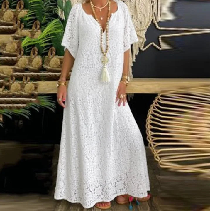 Women Lace V Neck Long Dress