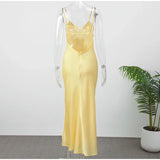 Golden Satin Backless Evening Gown