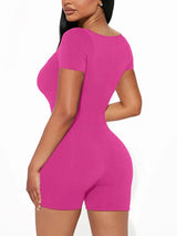 Women Solid Short Sleeve U Neck Jumpsuit