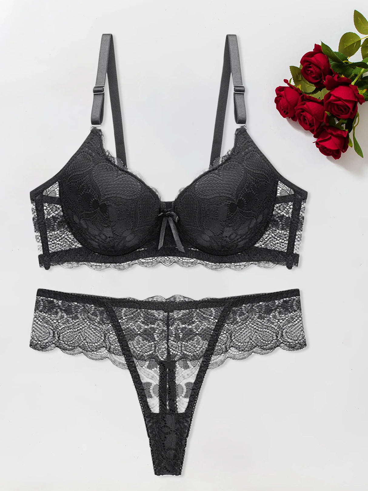 Women Floral Lace Garter Set