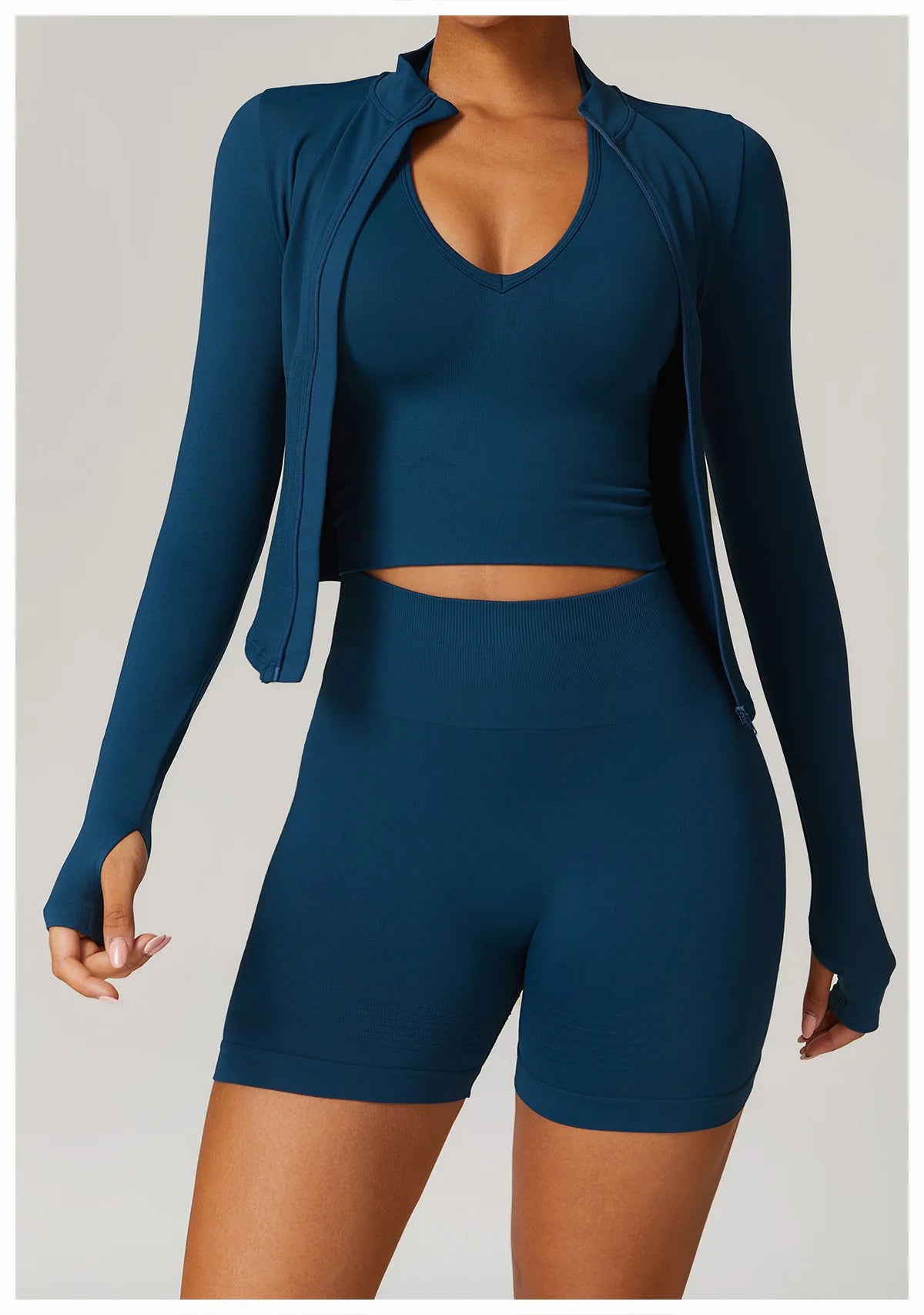 Ribbed Women's Yoga Jacket – Long Sleeve Standing Collar Fitness Top