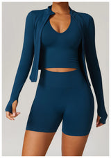 Ribbed Women's Yoga Jacket – Long Sleeve Standing Collar Fitness Top