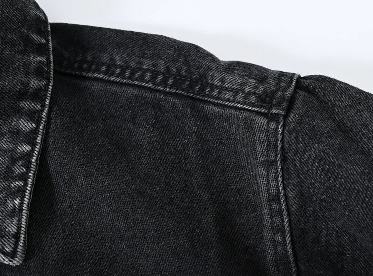 Women's Denim Jacket - Casual Black Overcoat