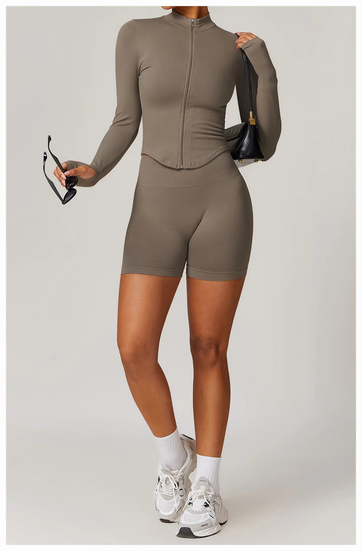 Ribbed Women's Yoga Jacket – Long Sleeve Standing Collar Fitness Top