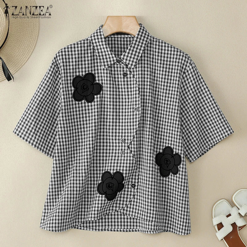 Harper Checked Lapel Blouse