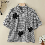 Harper Checked Lapel Blouse