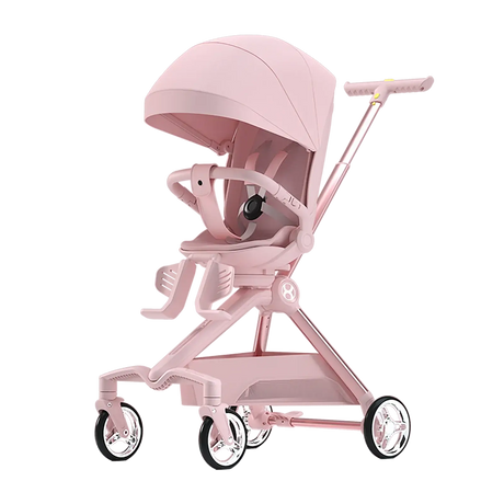 Lightweight Baby Travel Stroller Mini ELF 2 in soft pink, suitable for ages 0-2 years, foldable and easy to carry.