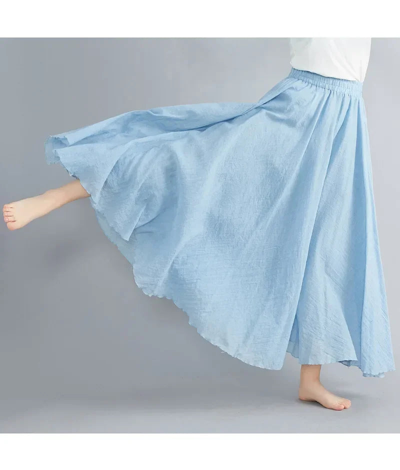 Women Cotton Linen Maxi Skirt