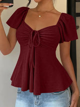 Luna Lace-Up V-Neck Blouse